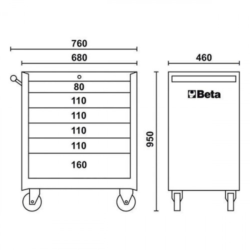 Carrinho para ferramentas com 6 gavetas vermelho - C04-BOX