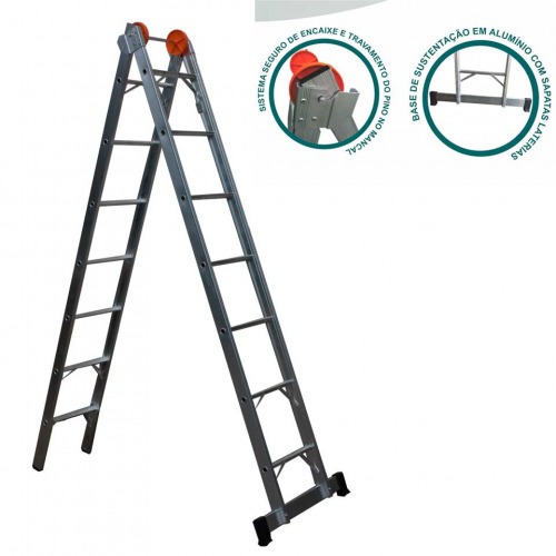 Escada de alum�nio extens�vel 2,96 x 4,86 m 2 x 10 degraus 3 em 1