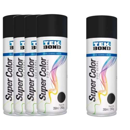 Kit 5 tintas spray preto fosco de uso geral 350 ml