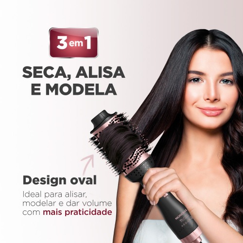 Escova secadora 1200W 3 em 1 Black Rose Argan - ES-14  110V