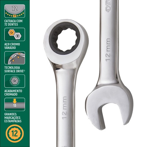 Jogo de chave combinada com catraca 8 a 19 mm 8 pe�as - ST08008SJ