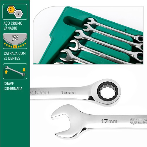 Jogo de chave combinada com catraca 8 a 19 mm 8 pe�as - ST08008SJ