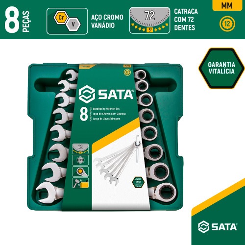 Jogo de chave combinada com catraca 8 a 19 mm 8 pe�as - ST08008SJ