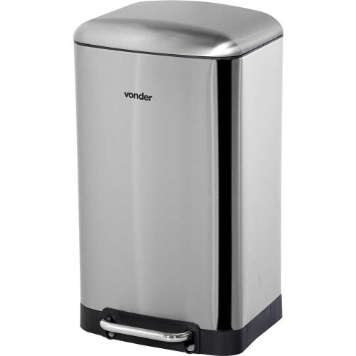 Lixeira inox retangular 30L com pedal cinza