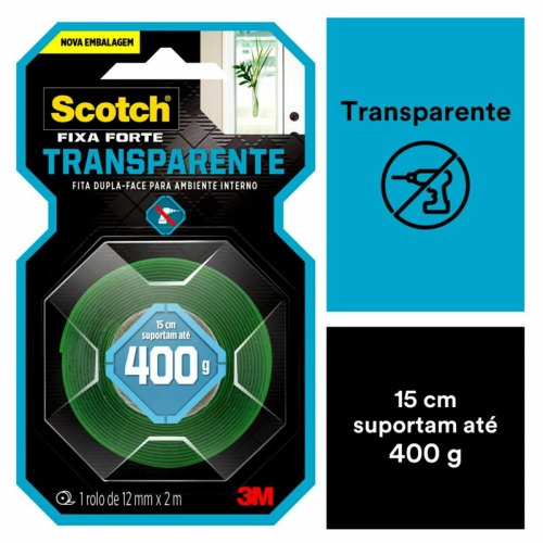 Fita adesiva dupla face 12 mm x 2 metros transparente