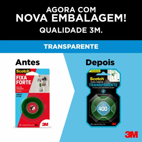 Fita adesiva dupla face 12 mm x 2 metros transparente