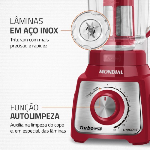 Liquidificador 12 velocidades 1200 watts Turbo Inox - L-1200RI  220V