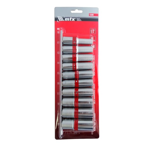 Jogo de soquete sextavado longo 10 a 22 mm 1/2