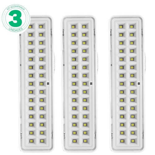 Kit 3 Lumin�rias de emerg�ncia 30 Leds branca  110V/220V