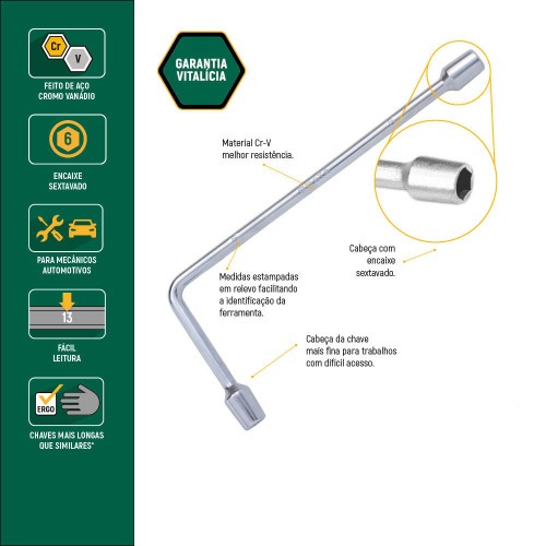 Chave biela sextavada 19 mm a�o cromo van�dio - ST47522L