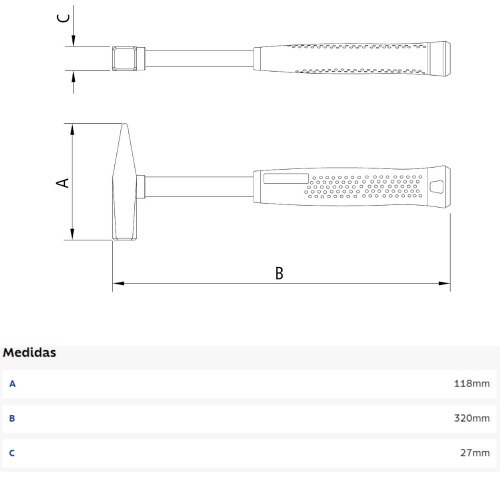 Martelo de pena cabo tubular 500 g - Ultrafortis