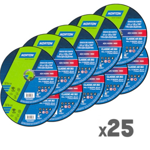 Kit 25 Discos de corte para a�o 4.1/2 x 1/8 x 7/8