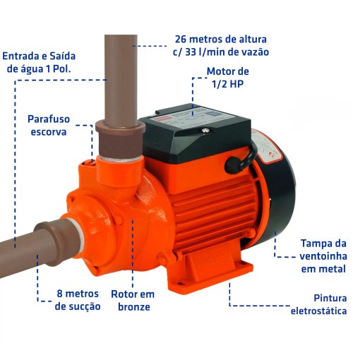 Motobomba perif�rica 1/2 hp monof�sica - BP500  220V