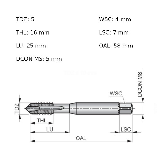 Macho m�quina a�o r�pido ponta helicoidal M5 x 0,8 mm - E556M5