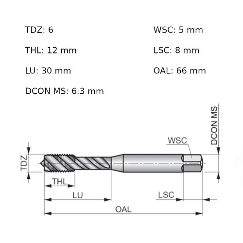Macho m�quina a�o r�pido canal helicoidal M6 x 1 mm E557M6