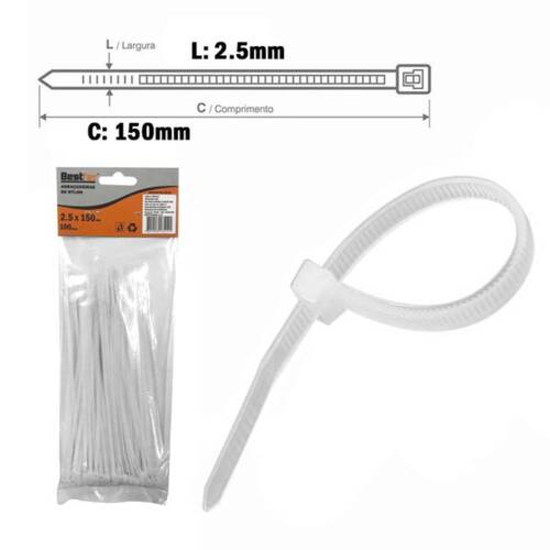 Abra�adeira de nylon 2,50 mm x 15 cm 100 pe�as - BFH0743