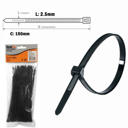 Abra�adeira de nylon 2,50 mm x 15 cm 100 pe�as - BFH0744