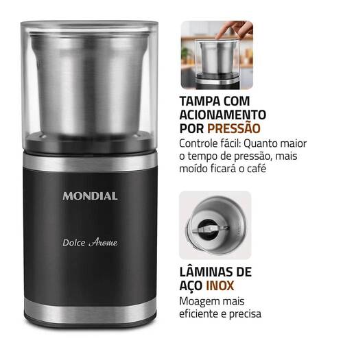 Moedor de caf� e gr�os el�trico 180W em a�o inox Dolce Arome - MCF-01-BI  110V