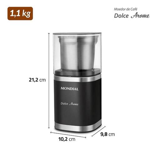 Moedor de caf� e gr�os el�trico 180W em a�o inox Dolce Arome - MCF-01-BI  110V