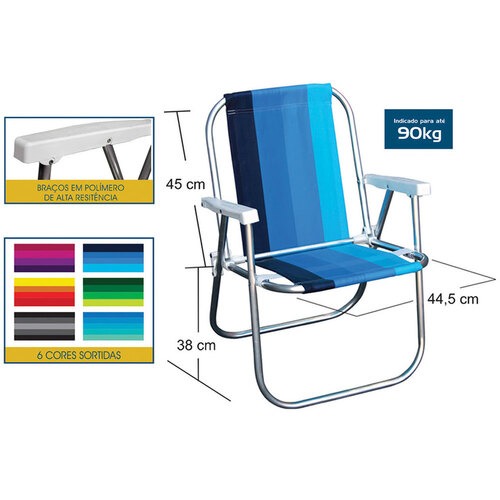 Kit Cadeira de praia alta em alum�nio CAD0047 + Carrinho Mesa CAR0649