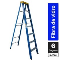 Escada tesoura simples em fibra de vidro 6 degraus + patamar 2,10 m- Premium