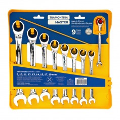 Jogo de chave combinada com catraca 8 a 19 mm 9 pe�as